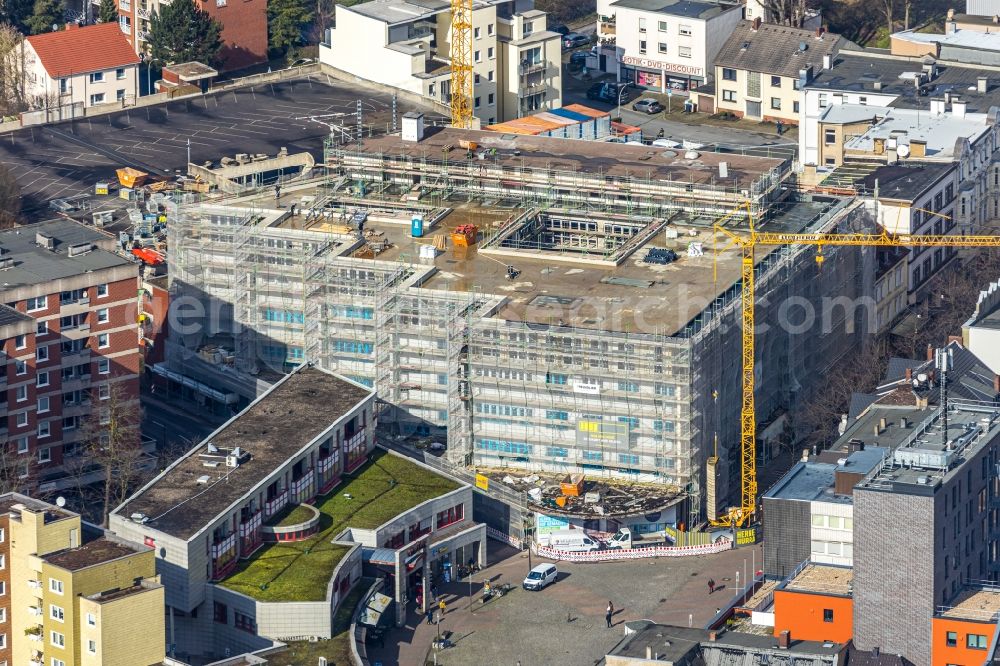 Aerial image Herne - Construction site for the conversion of the former department store into an office and commercial building on Bahnhofstrasse - place Robert-Brauner-Platz in Herne in the state North Rhine-Westphalia, Germany