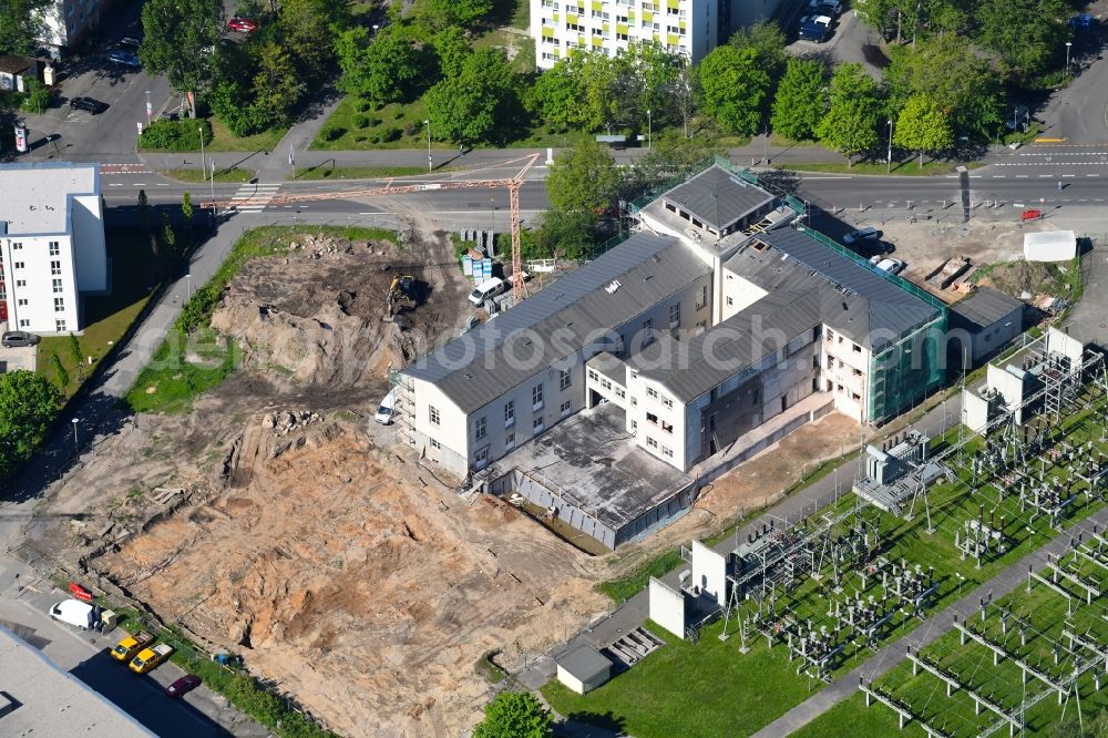 Aerial photograph Leipzig - Construction site for the conversion of the former substation to a multi-family house in Leipzig in the federal state of Saxony, Germany