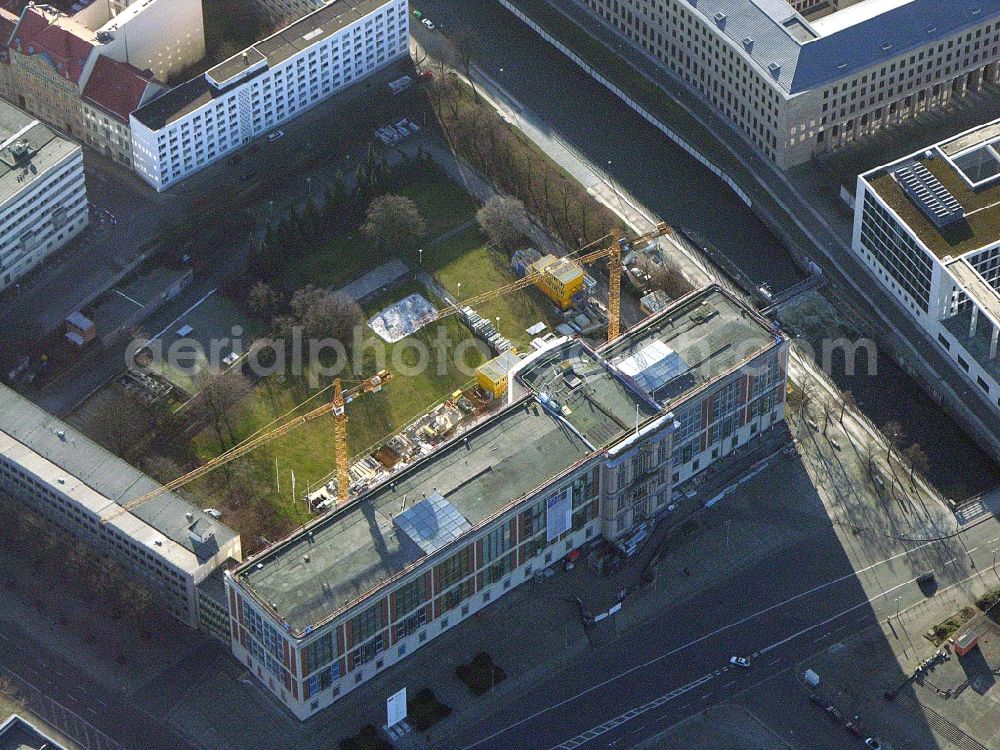 Berlin from above - Facade of the monument Staatsratsgebaeude of ESMT Berlin. The business school founded by business on Schlossplatz in the district Mitte in Berlin, Germany