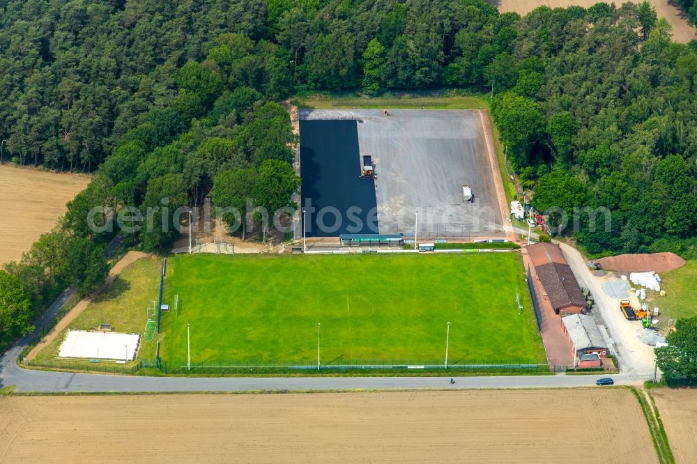 Haltern am See from above - Construction for the reconstruction of Fussballplatz SV Lippramsdorf 1958 e.V. on Jahnstrasse in Haltern am See in the state North Rhine-Westphalia, Germany