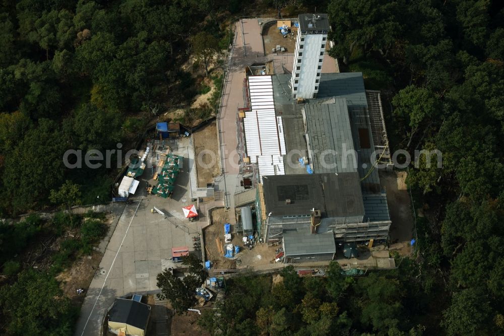 Aerial image Berlin - Site for the reconstruction of the tower- building ensemble of Mueggelturm in the forest Mueggelbergen Koepenick in Berlin