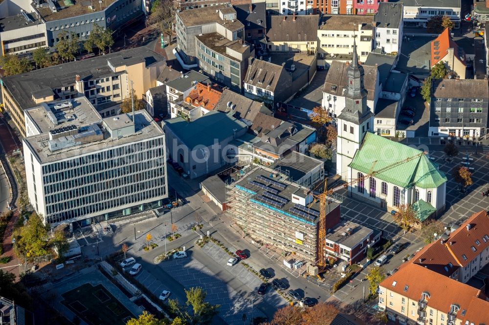 Hamm from the bird's eye view: Construction for the reconstruction on Gebaeude of Kirchenbuero Evangelischer Kirchenkreis Honm on Suedenwall in Hamm in the state North Rhine-Westphalia, Germany