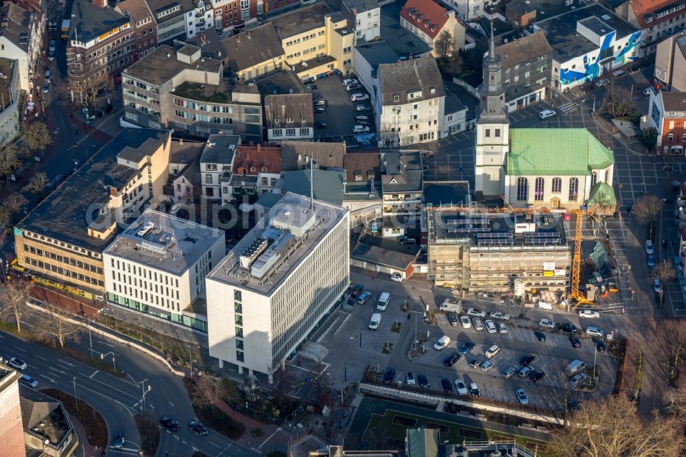 Hamm from the bird's eye view: Construction for the reconstruction on Gebaeude of Kirchenbuero Evangelischer Kirchenkreis Honm on Suedenwall in Hamm in the state North Rhine-Westphalia, Germany