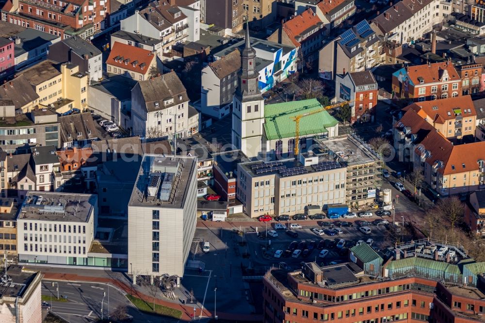 Aerial image Hamm - Construction for the reconstruction on Gebaeude of Kirchenbuero Evangelischer Kirchenkreis Honm on Suedenwall in Hamm in the state North Rhine-Westphalia, Germany