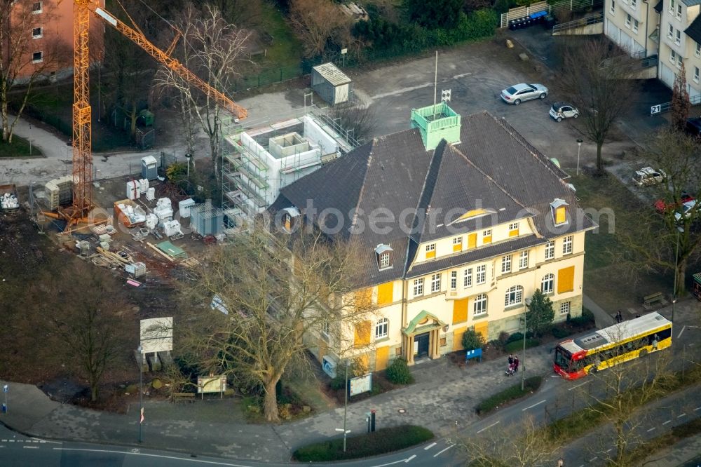 Hamm from the bird's eye view: Construction site for reconstruction of the building of the city administration - City Hall Stadt Hamm, Rathaus Heessen on Bockelweg in Hamm in the federal state of North Rhine-Westphalia, Germany