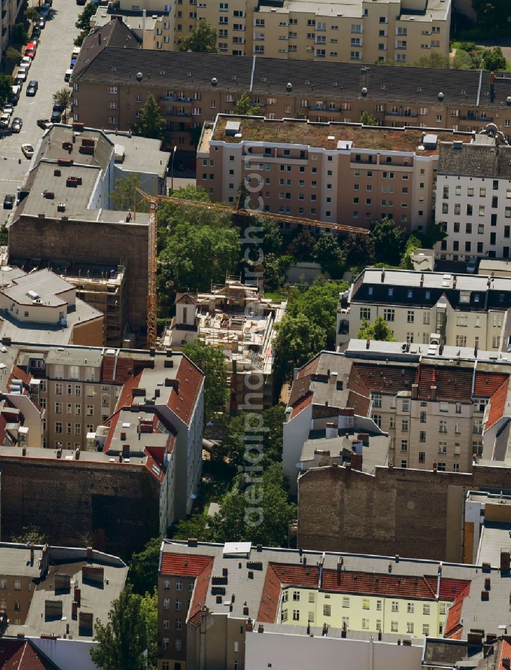 Berlin from the bird's eye view: Construction site for the conversion of a vacant church in an apartment building in the district Schoeneberg in Berlin, Germany