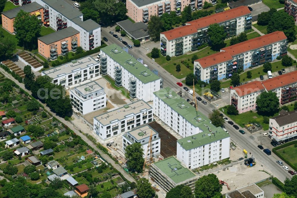 Augsburg from the bird's eye view: Construction for the reconstruction of Mawog-Bloecke on Herrenbachstrasse in Augsburg in the state Bavaria, Germany