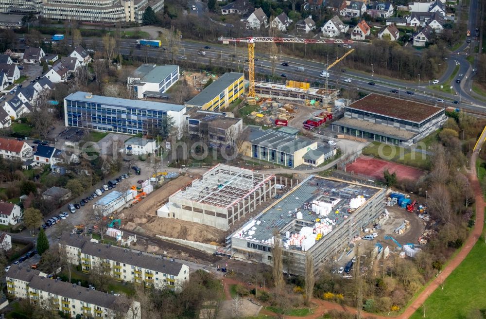 Düsseldorf from above - Construction for the reconstruction of Max-Planck-Gymnasium on Koetschaustrasse in Duesseldorf in the state North Rhine-Westphalia, Germany