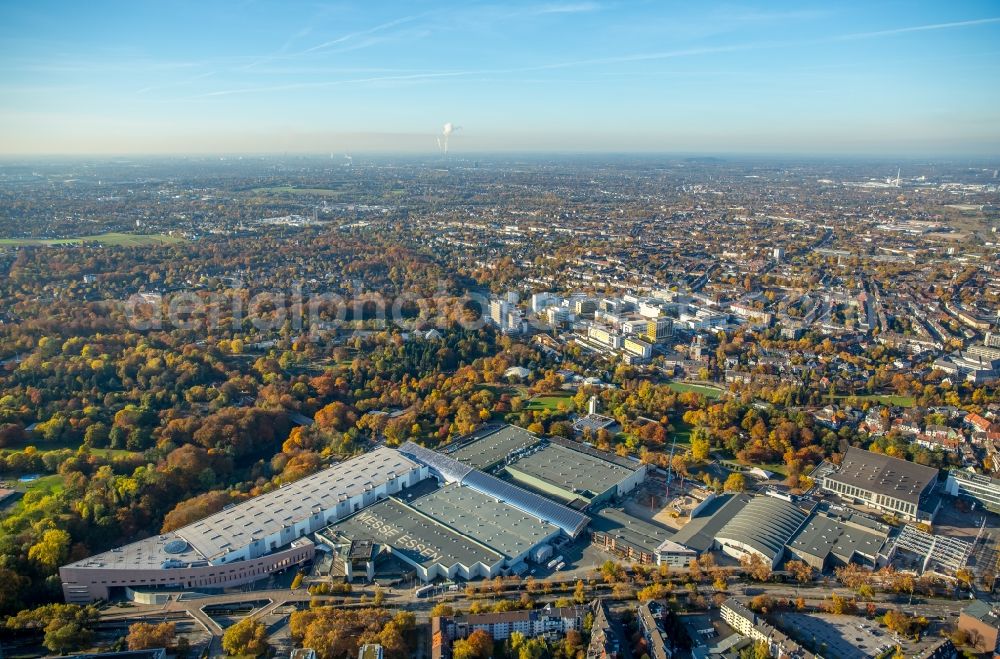 Essen from the bird's eye view: Construction for the reconstruction of the fairground in the Norbertstrasse in Essen in the state North Rhine-Westphalia