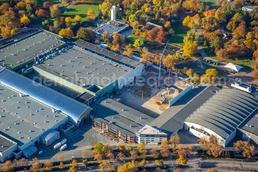 Aerial image Essen - Construction for the reconstruction of the fairground in the Norbertstrasse in Essen in the state North Rhine-Westphalia