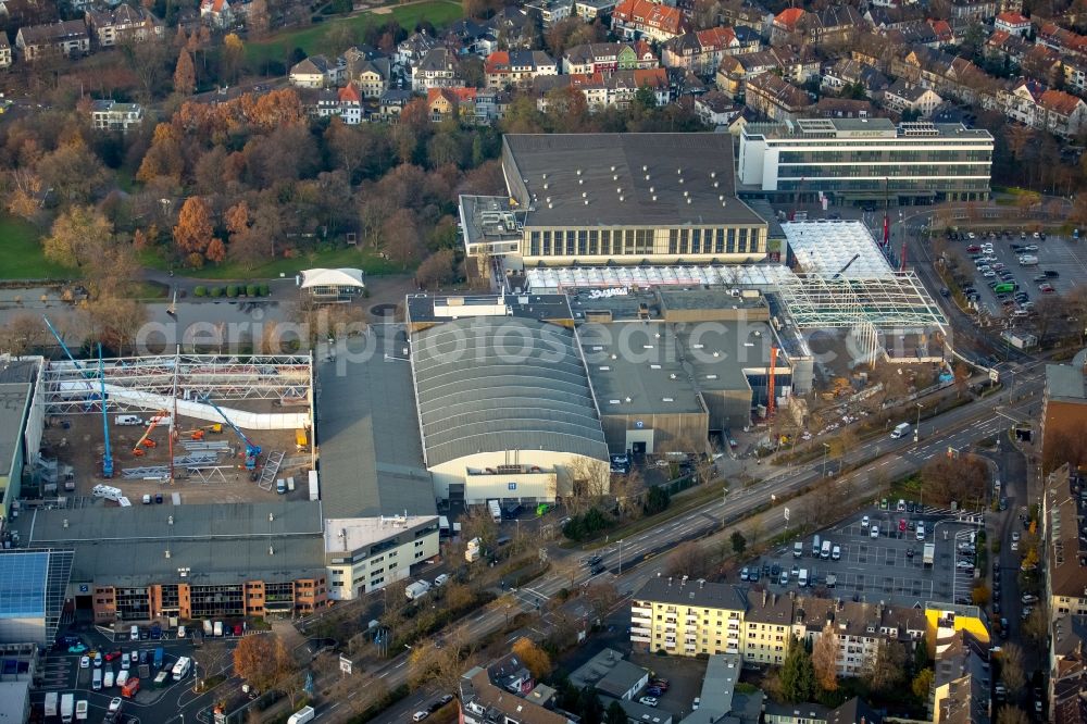 Essen from above - Construction for the reconstruction of the fairground in the Norbertstrasse in Essen in the state North Rhine-Westphalia