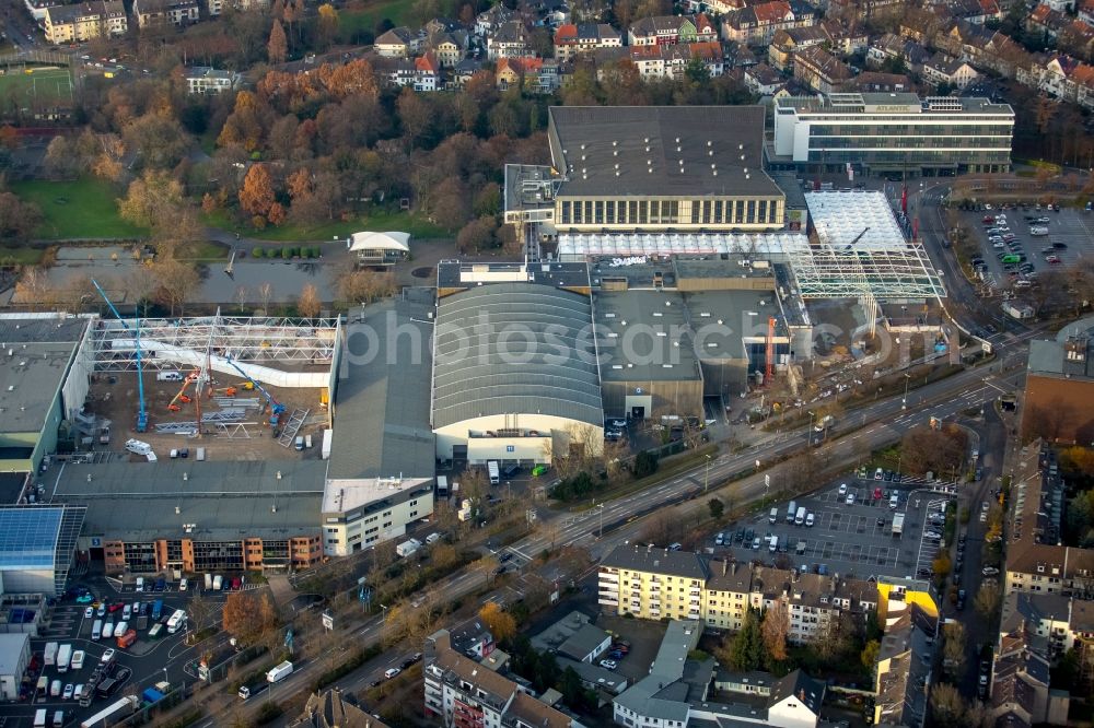 Essen from the bird's eye view: Construction for the reconstruction of the fairground in the Norbertstrasse in Essen in the state North Rhine-Westphalia