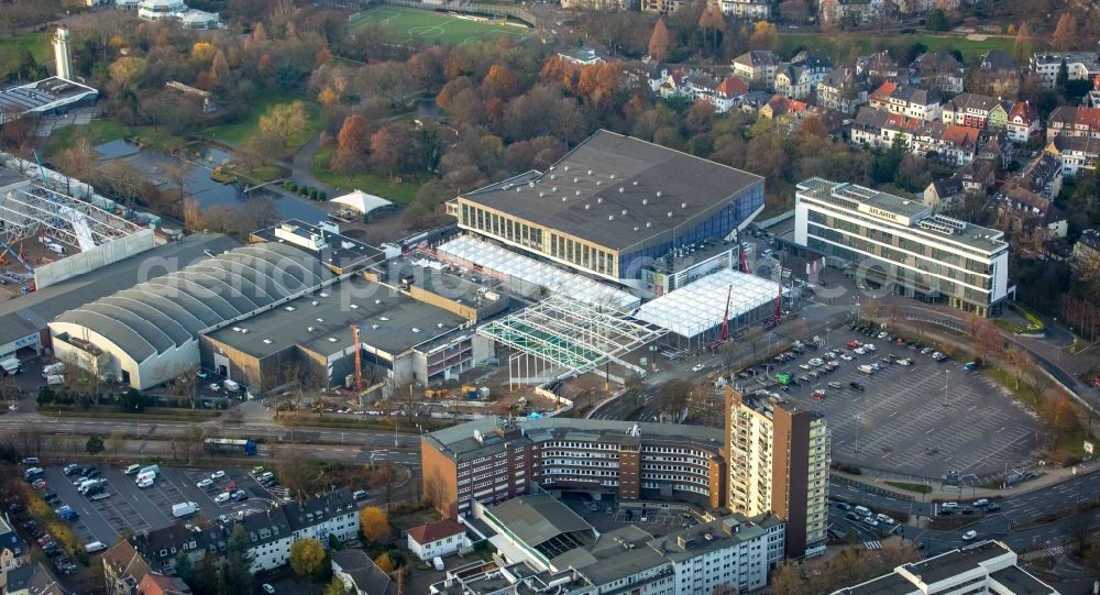 Essen from above - Construction for the reconstruction of the fairground in the Norbertstrasse in Essen in the state North Rhine-Westphalia