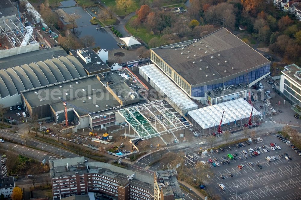 Aerial image Essen - Construction for the reconstruction of the fairground in the Norbertstrasse in Essen in the state North Rhine-Westphalia