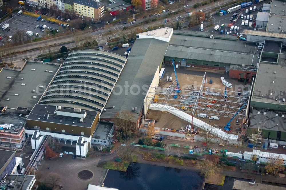 Essen from above - Construction for the reconstruction of the fairground in the Norbertstrasse in Essen in the state North Rhine-Westphalia