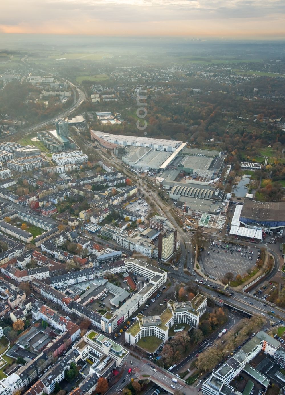 Aerial image Essen - Construction for the reconstruction of the fairground in the Norbertstrasse in Essen in the state North Rhine-Westphalia