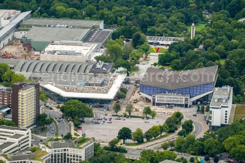 Essen from the bird's eye view: Construction for the reconstruction of the fairground in the Norbertstrasse in Essen in the state North Rhine-Westphalia