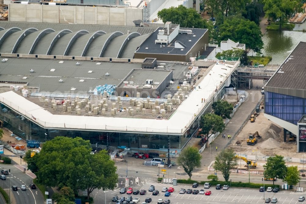 Aerial photograph Essen - Construction for the reconstruction of the fairground in the Norbertstrasse in Essen in the state North Rhine-Westphalia