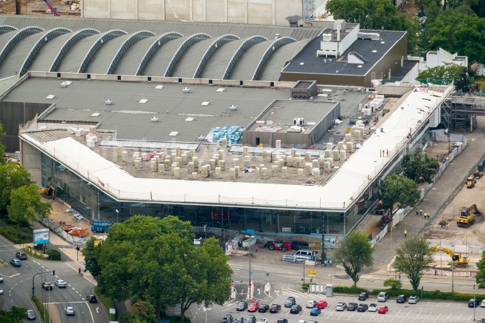 Essen from above - Construction for the reconstruction of the fairground in the Norbertstrasse in Essen in the state North Rhine-Westphalia