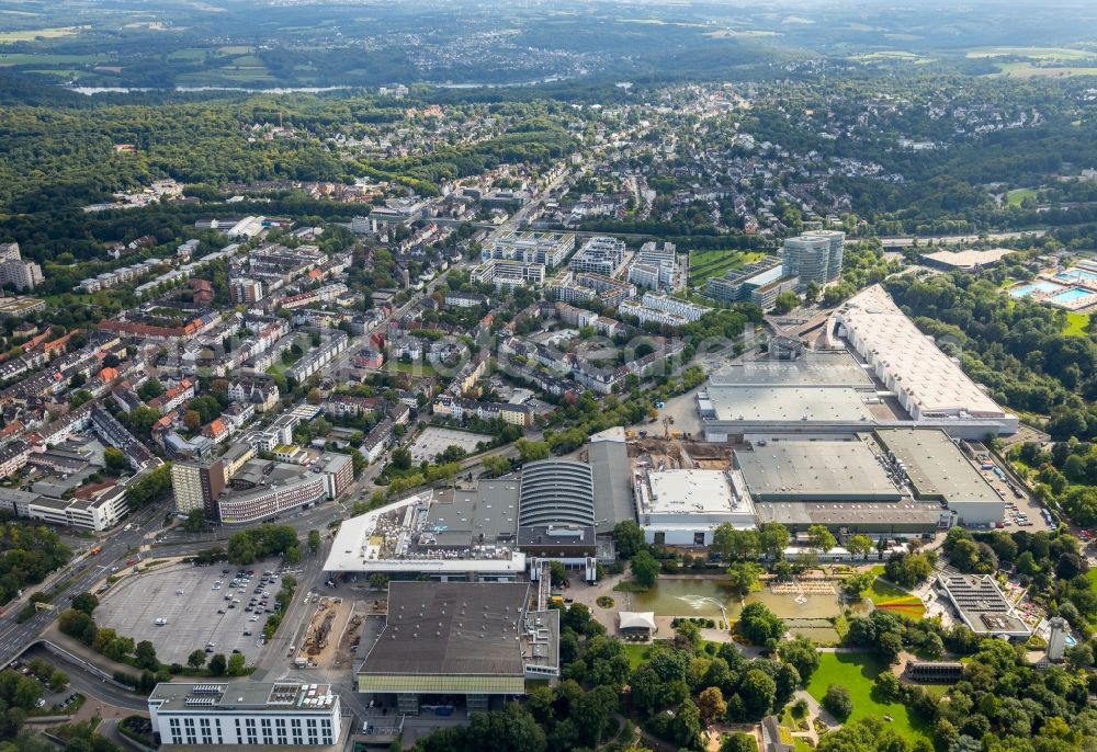 Essen from the bird's eye view: Construction for the reconstruction of the fairground in the Norbertstrasse in Essen in the state North Rhine-Westphalia