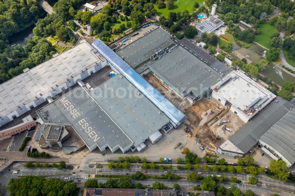 Essen from above - Construction for the reconstruction of the fairground in the Norbertstrasse in Essen in the state North Rhine-Westphalia