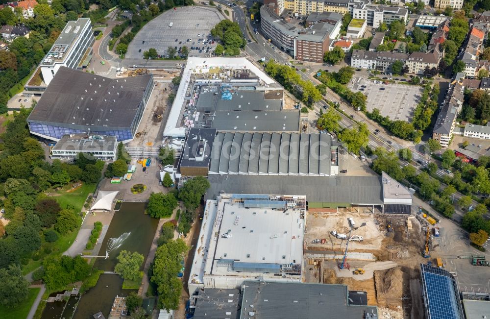 Essen from the bird's eye view: Construction for the reconstruction of the fairground in the Norbertstrasse in Essen in the state North Rhine-Westphalia