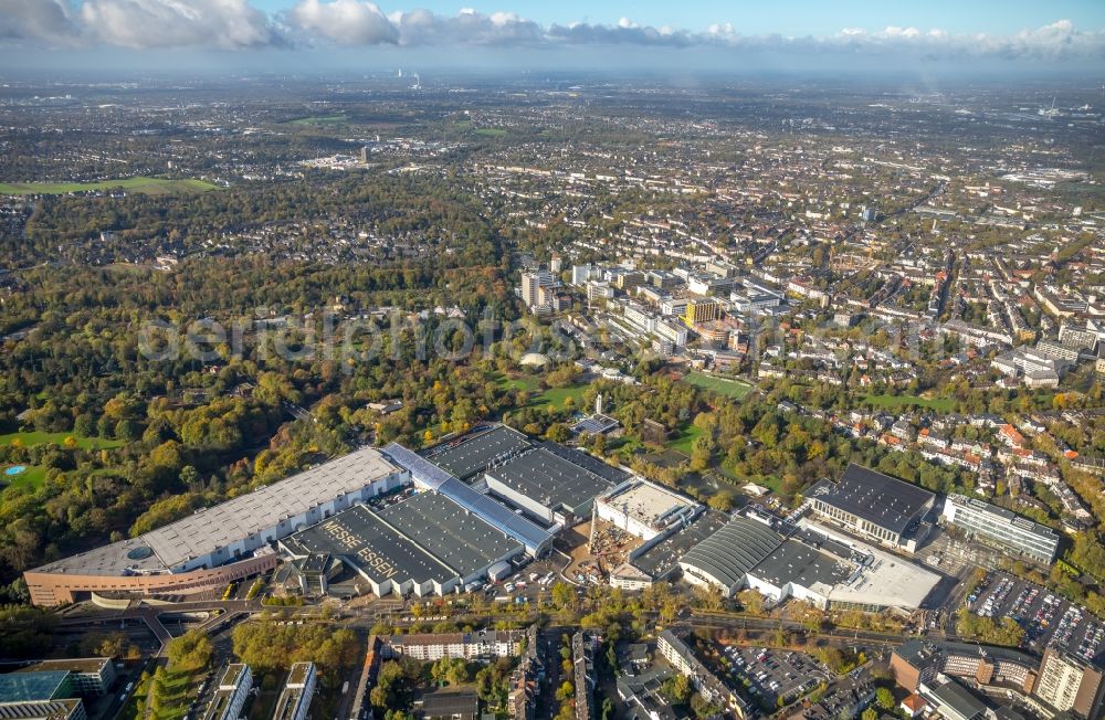 Essen from the bird's eye view: Construction for the reconstruction of the fairground in the Norbertstrasse in Essen in the state North Rhine-Westphalia