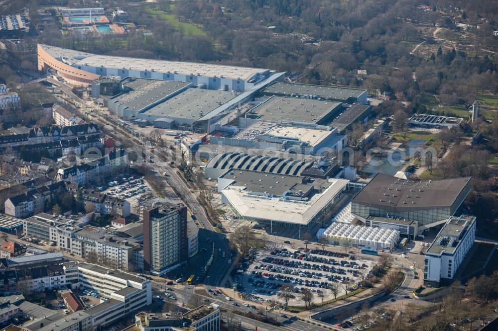 Essen from the bird's eye view: Construction for the reconstruction of the fairground in the Norbertstrasse in Essen in the state North Rhine-Westphalia