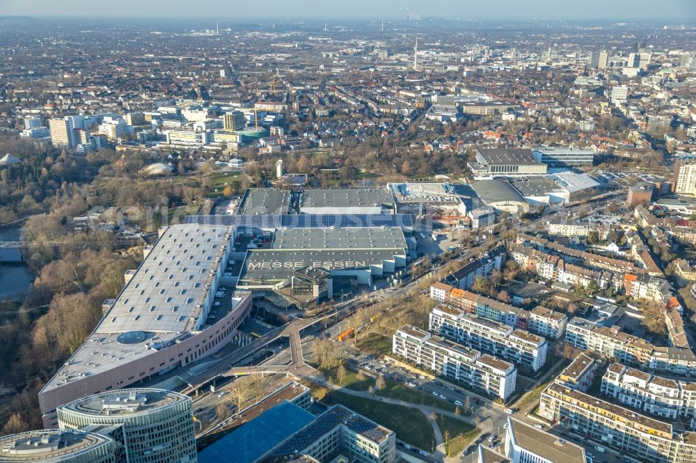 Aerial photograph Essen - Construction for the reconstruction of the fairground in the Norbertstrasse in Essen in the state North Rhine-Westphalia