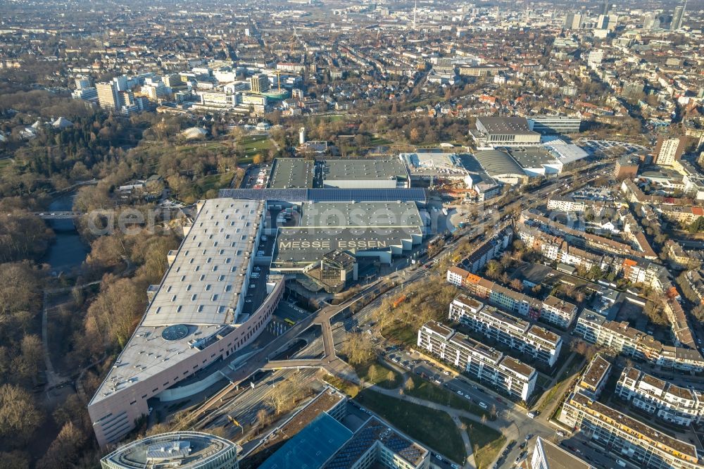 Essen from above - Construction for the reconstruction of the fairground in the Norbertstrasse in Essen in the state North Rhine-Westphalia