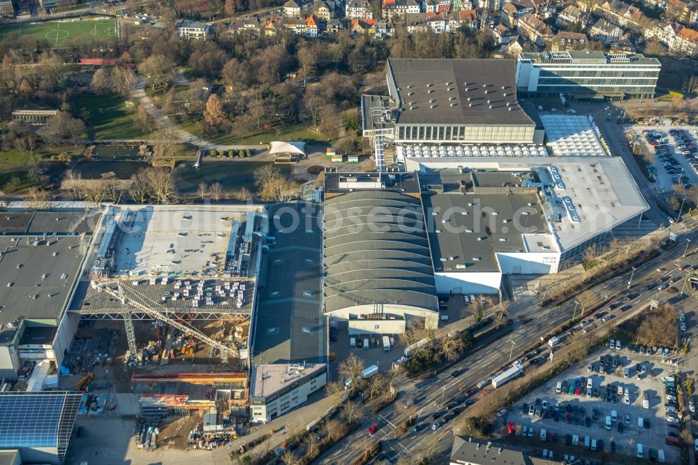 Aerial image Essen - Construction for the reconstruction of the fairground in the Norbertstrasse in Essen in the state North Rhine-Westphalia