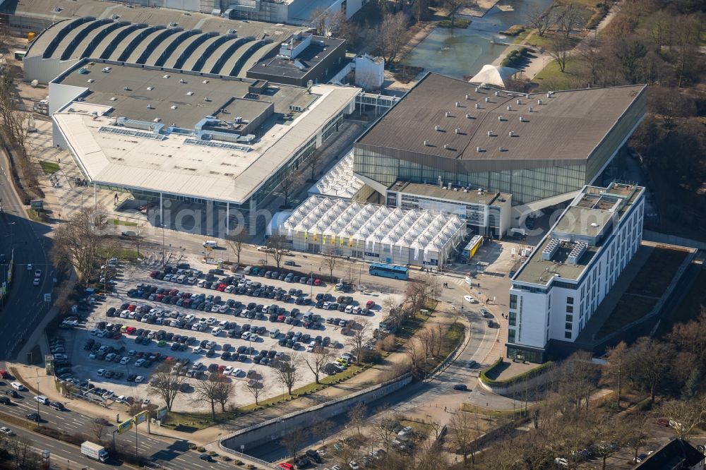 Essen from above - Construction for the reconstruction of the fairground in the Norbertstrasse in Essen in the state North Rhine-Westphalia