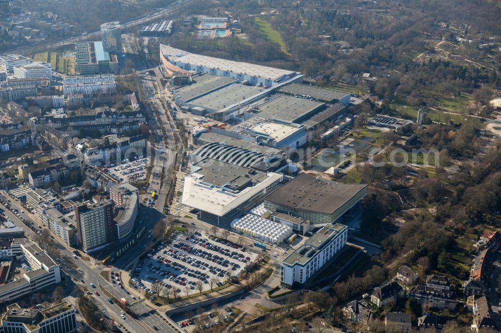 Essen from the bird's eye view: Construction for the reconstruction of the fairground in the Norbertstrasse in Essen in the state North Rhine-Westphalia