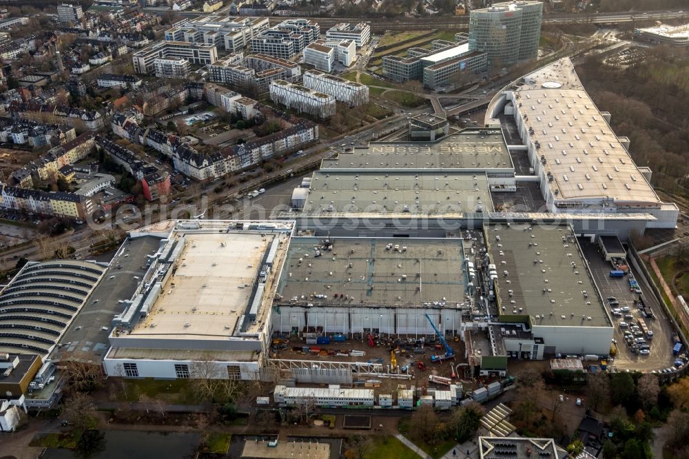 Aerial photograph Essen - Construction for the reconstruction of the fairground in the Norbertstrasse in Essen in the state North Rhine-Westphalia