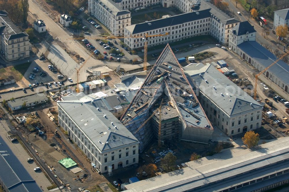 Aerial image Dresden - View of the Dresden Military History Museum ( Army Museum ) during the implementation and expansion