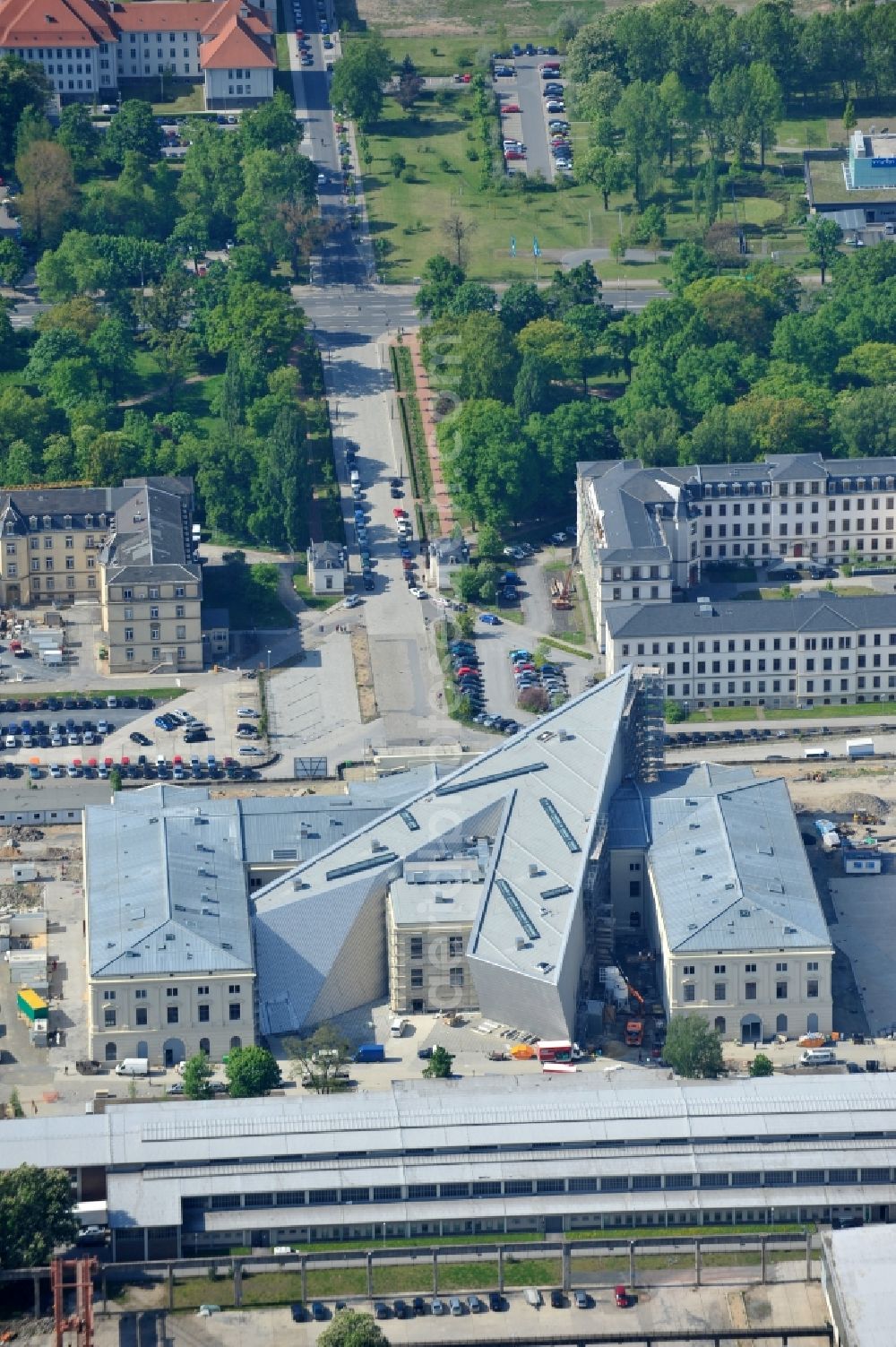 Aerial photograph Dresden - View of the Dresden Military History Museum ( Army Museum ) during the implementation and expansion