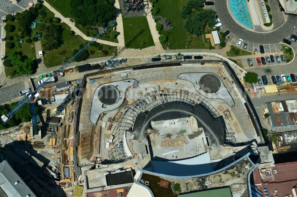 Aerial photograph Bukarest - Construction site for remodeling and new building of the Opera National Theatre on Bulevardul Nicolae Balcescu in the city center of the capital city of Bucharest in Romania