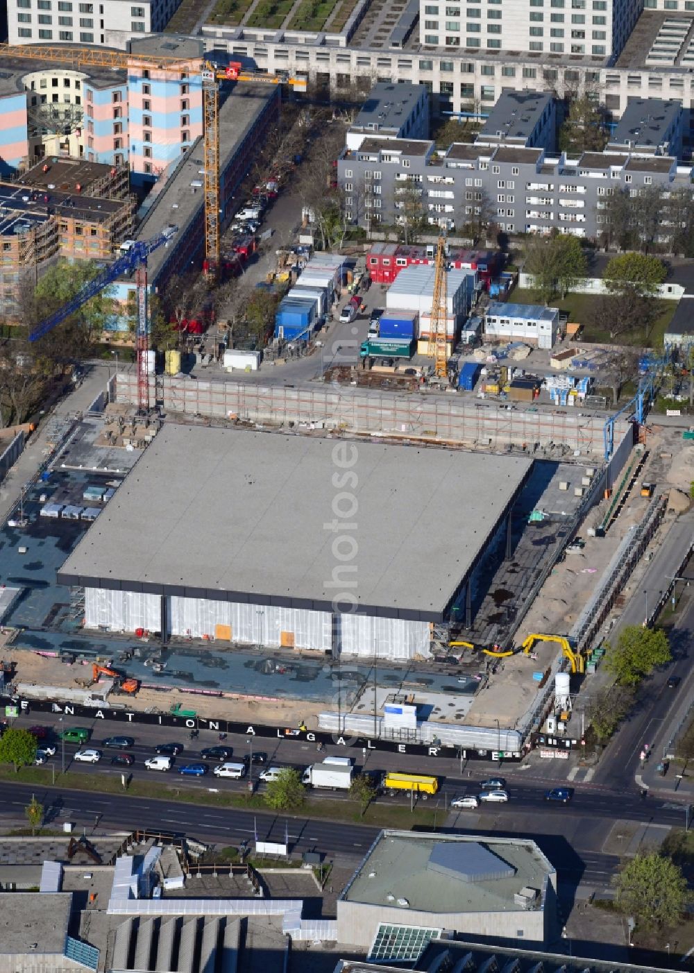 Aerial photograph Berlin - Construction for the reconstruction of Neue Nationalgalerie on Potsdamer Strasse in Berlin, Germany