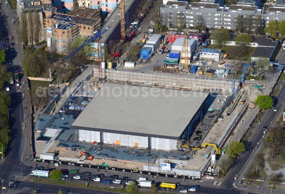 Berlin from above - Construction for the reconstruction of Neue Nationalgalerie on Potsdamer Strasse in Berlin, Germany