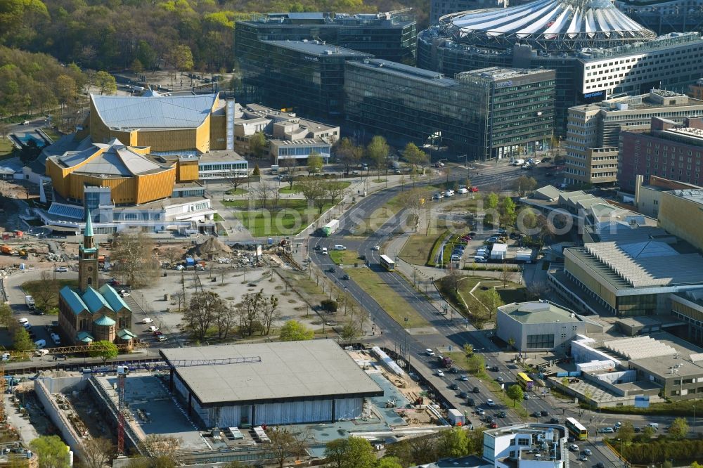 Aerial photograph Berlin - Construction for the reconstruction of Neue Nationalgalerie on Potsdamer Strasse in Berlin, Germany