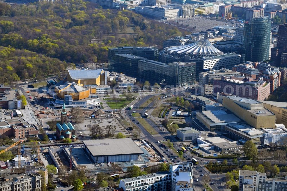 Berlin from above - Construction for the reconstruction of Neue Nationalgalerie on Potsdamer Strasse in Berlin, Germany