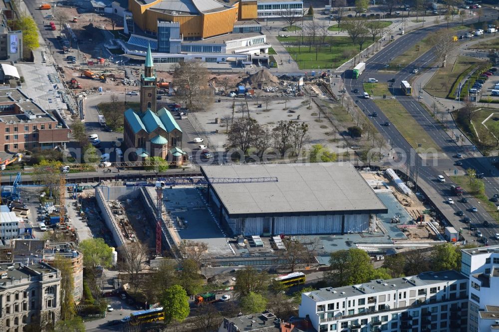 Berlin from the bird's eye view: Construction for the reconstruction of Neue Nationalgalerie on Potsdamer Strasse in Berlin, Germany