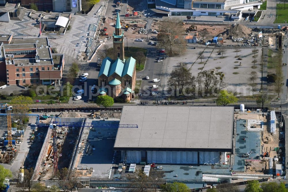 Aerial image Berlin - Construction for the reconstruction of Neue Nationalgalerie on Potsdamer Strasse in Berlin, Germany