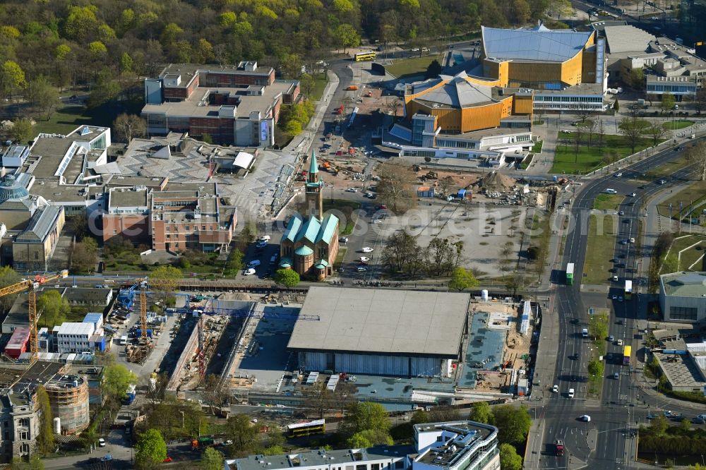 Aerial photograph Berlin - Construction for the reconstruction of Neue Nationalgalerie on Potsdamer Strasse in Berlin, Germany