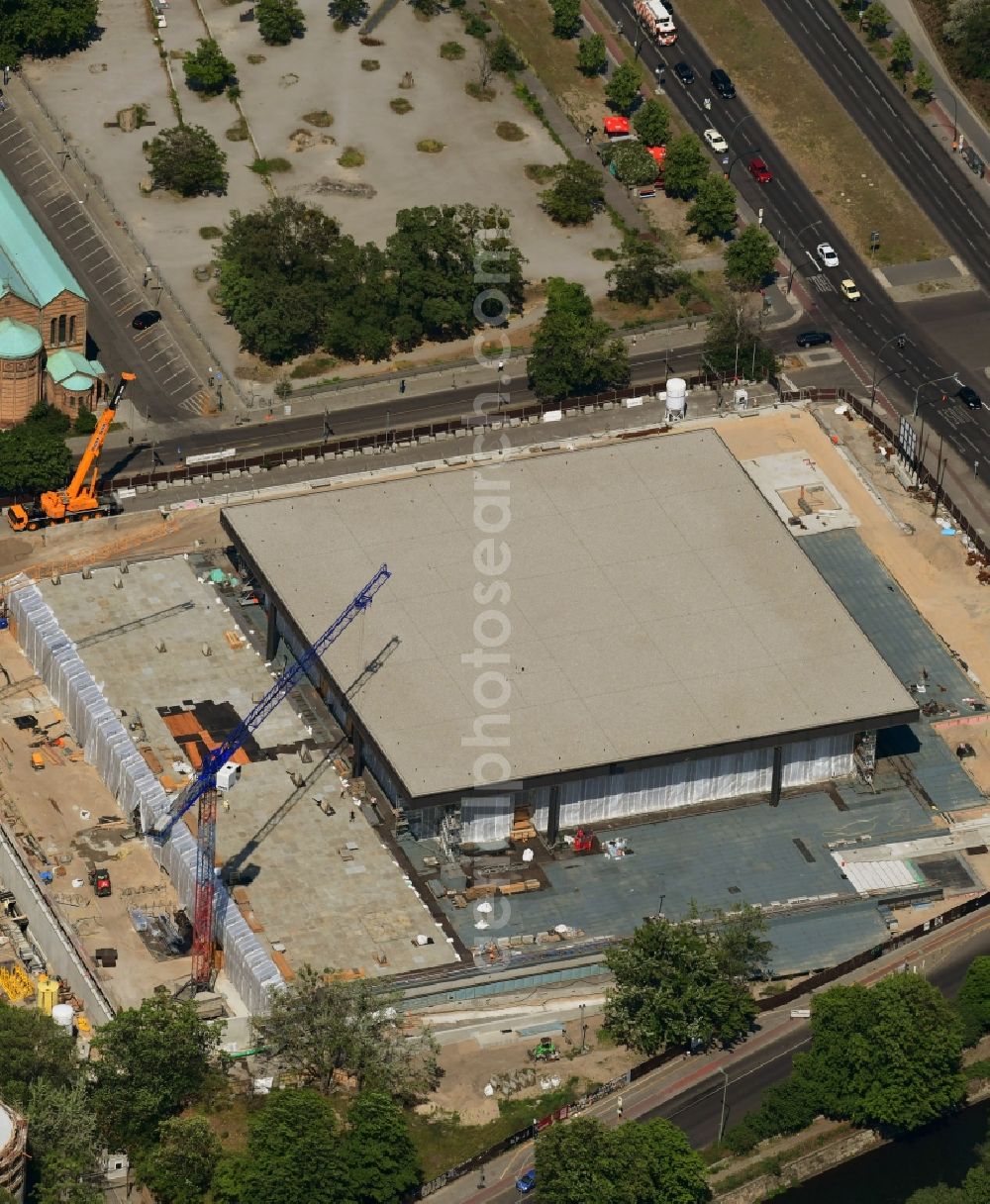 Berlin from above - Construction for the reconstruction of Neue Nationalgalerie on Potsdamer Strasse in Berlin, Germany