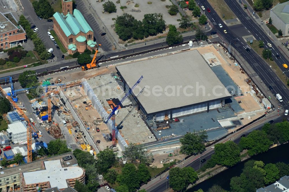 Berlin from the bird's eye view: Construction for the reconstruction of Neue Nationalgalerie on Potsdamer Strasse in Berlin, Germany