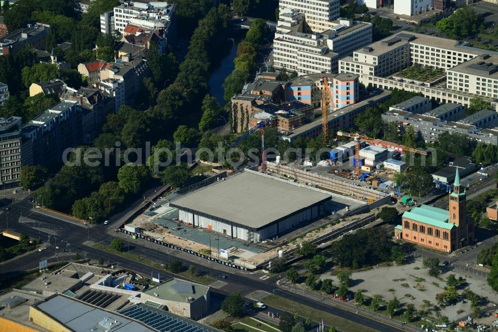 Aerial image Berlin - Construction for the reconstruction of Neue Nationalgalerie on Potsdamer Strasse in Berlin, Germany