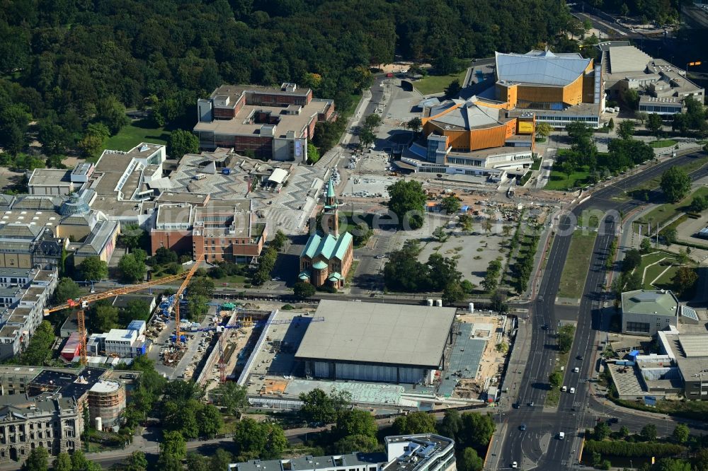 Berlin from the bird's eye view: Construction for the reconstruction of Neue Nationalgalerie on Potsdamer Strasse in Berlin, Germany