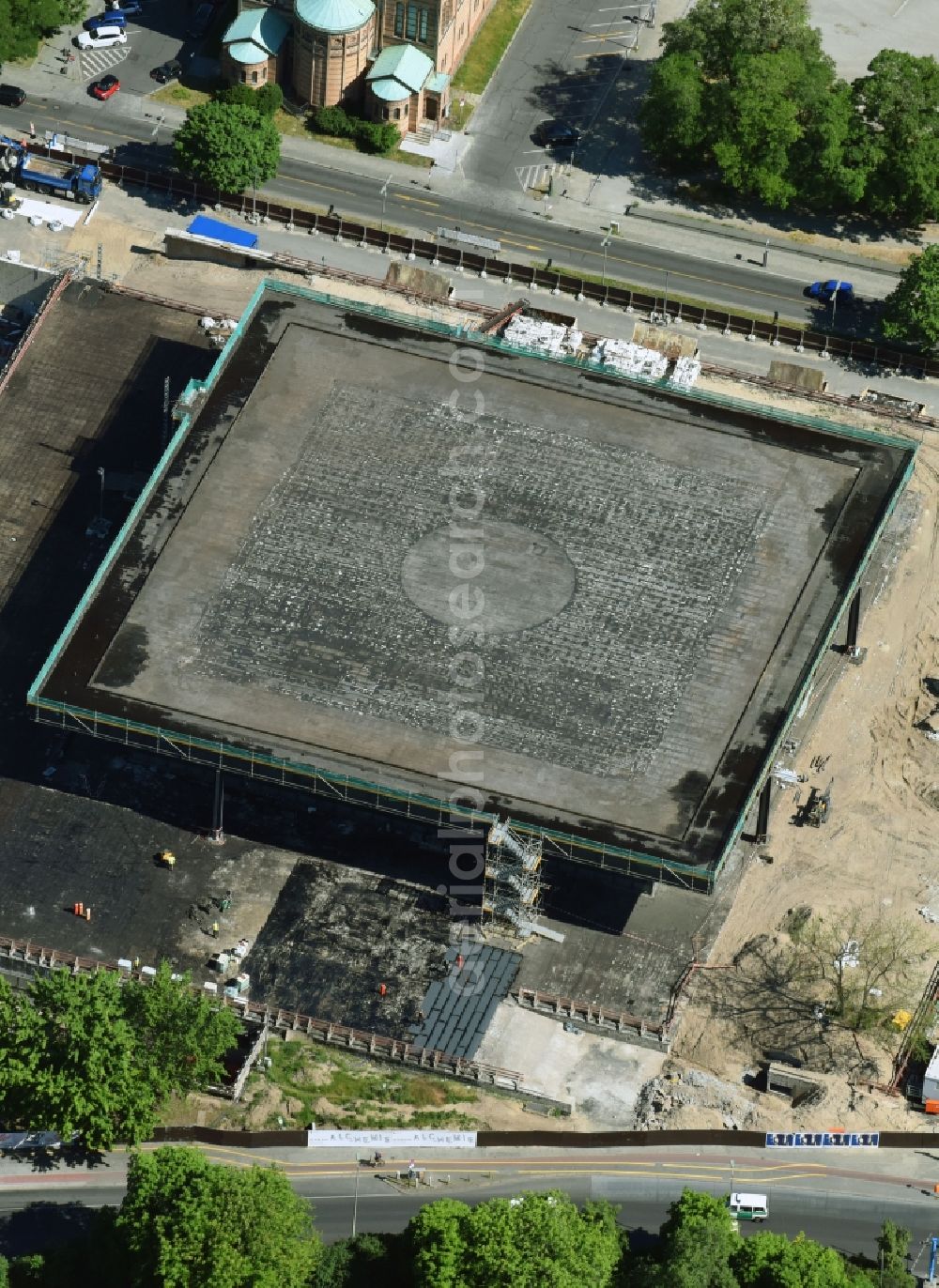 Aerial photograph Berlin - Construction for the reconstruction of Neue Nationalgalerie on Potsdamer Strasse in Berlin, Germany