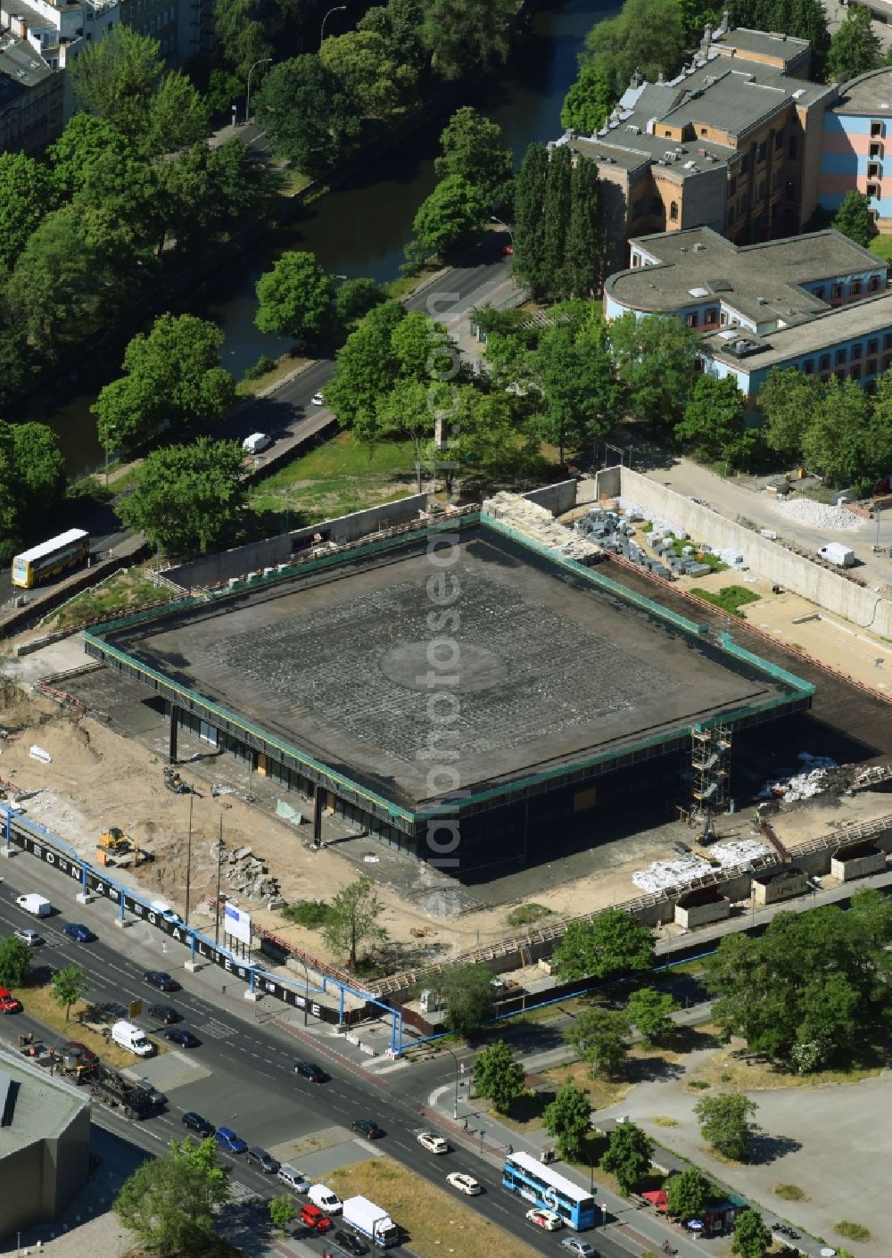 Berlin from above - Construction for the reconstruction of Neue Nationalgalerie on Potsdamer Strasse in Berlin, Germany